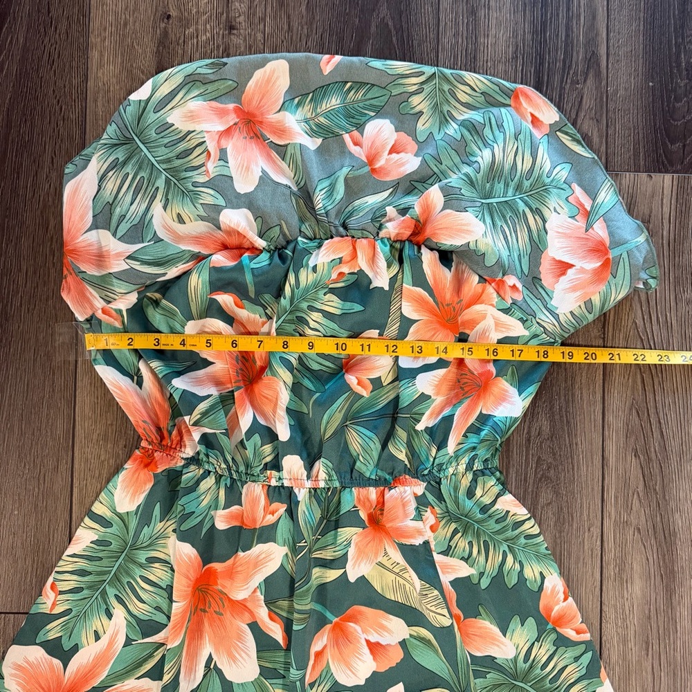 Cupshe Tropical Floral Maxi Dress Green Orange Ruffle Off Shoulder Large Boho - Picture 7 of 15